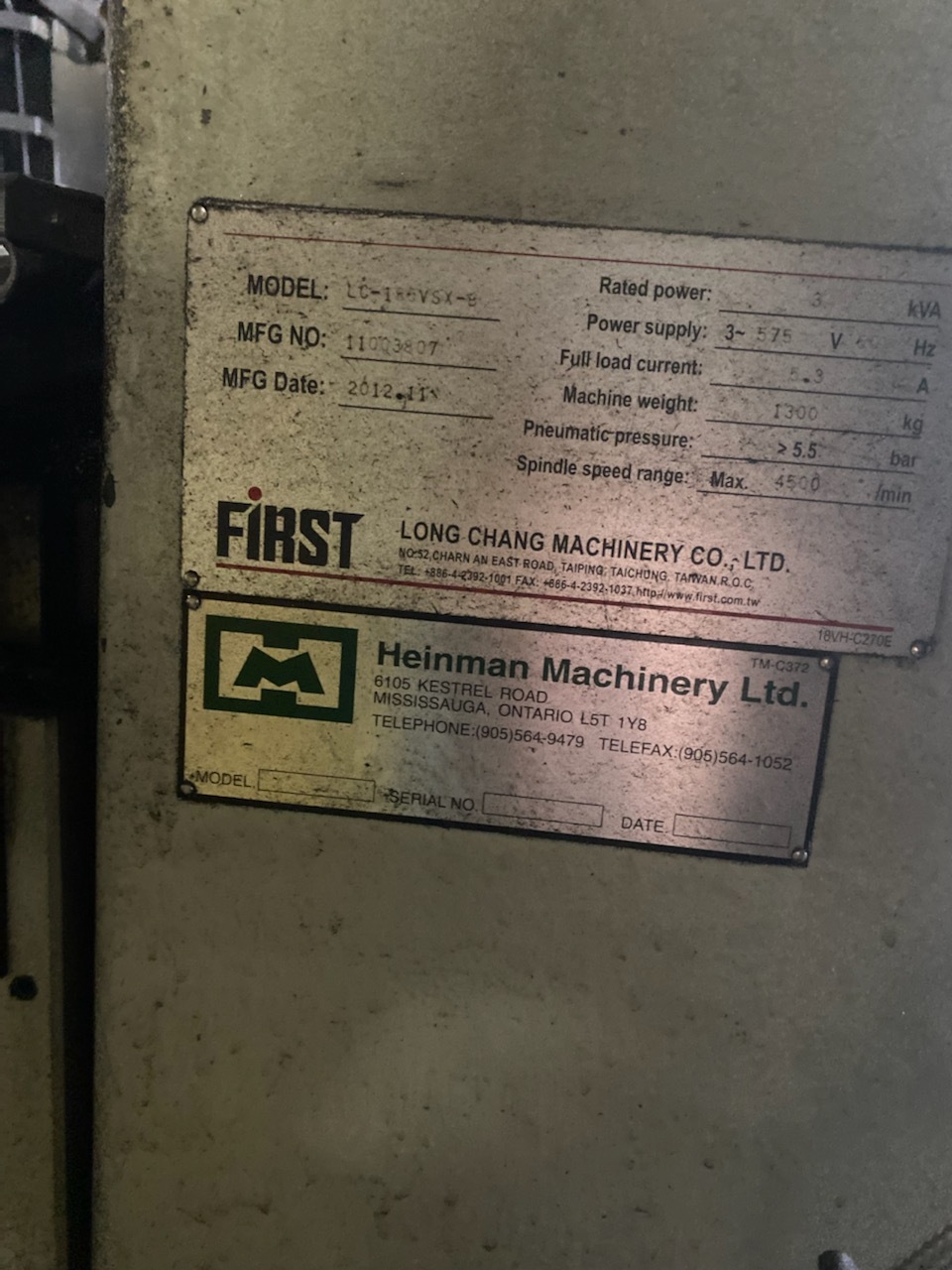 2012 FIRST LC-185VS-B Vertical Mills | International Used Machinery / Syracuse Machine Tools Inc.